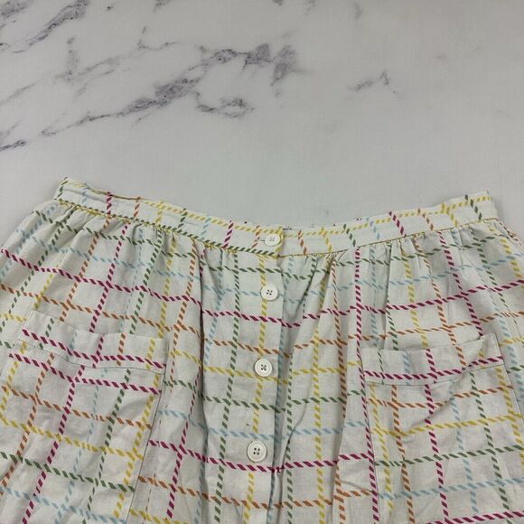 Modcloth A-Line Retro Skirt Size 18 White Rainbow Plaid Button Front Pockets - Picture 2 of 10
